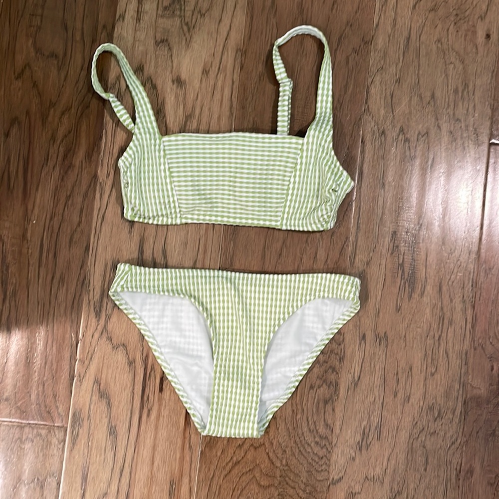 2 PC Green and White Bathing Suit